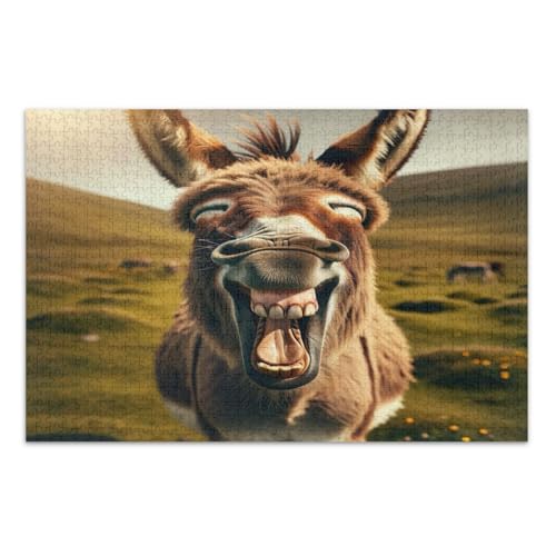 Lustiges Esel-Puzzle für Erwachsene, 1000 Teile, Familienpuzzle, lustiges und farbenfrohes Kunstwerk, Heimdekoration, fertige Größe 75 x 50 cm von CHIFIGNO