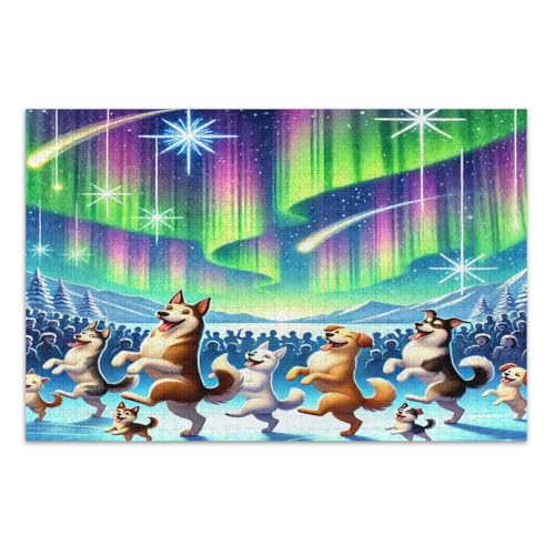 Lustiges Puzzle mit 1000 Teilen mit schwierigen tanzenden Hunden, Familienaktivität, fertige Größe 75 x 50 cm von CHIFIGNO