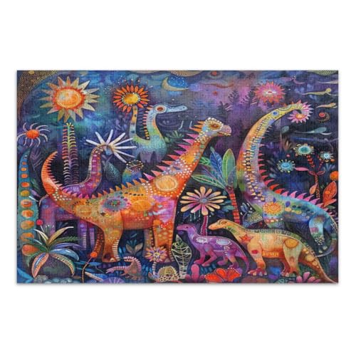 Magische Dinosaurier-Puzzle, 1000 Teile für Erwachsene, lustige und farbenfrohe Kunstwerke, fertige Größe 75 x 50 cm von CHIFIGNO