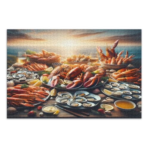 Meeresfrüchte Feast Puzzle für Erwachsene 1000 Teile Coole Puzzles Weißer Elefant Geschenkideen, Fertige Größe 29,5 x 19,7 Zoll von CHIFIGNO