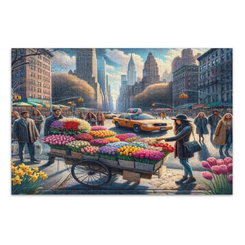 Modernes Straßenszenen-Puzzle, 1000 Teile, einzigartige Puzzles, lustige und farbenfrohe Kunstwerke, Heimdekoration, fertige Größe 75 x 50 cm von CHIFIGNO
