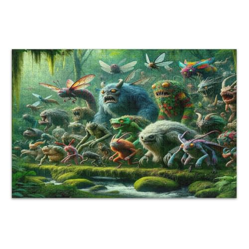 Monster Dschungeltier-Puzzle, 500 Teile, Familienpuzzle, lustige und farbenfrohe Kunstwerke, Heimdekoration, fertige Größe 50,5 x 37,8 cm von CHIFIGNO