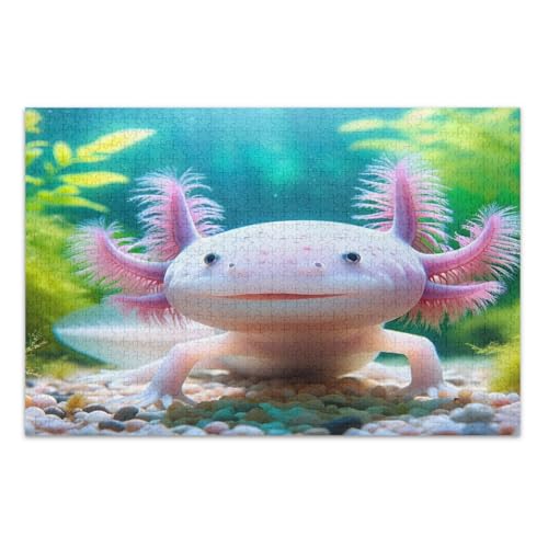 Niedliche Axolotl 1000-teilige Puzzles für Erwachsene, lustige und farbenfrohe Wandkunst, schwierige Puzzles, fertige Größe 75 x 50 cm von CHIFIGNO