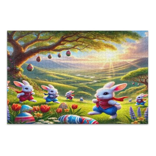 Niedliche Kaninchen, bunte Eier-Puzzles für Erwachsene, 1000 Teile, wunderbares Puzzle-Geschenk für Frauen, Männer, Familie, Puzzles, fertige Größe 75 x 50 cm von CHIFIGNO