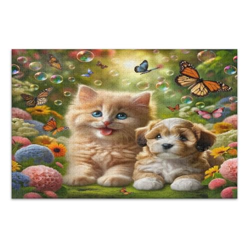 Niedliche Katze Hund Schmetterlinge Blumen 1000 Teile Puzzles für Erwachsene, Einzigartige Puzzles Wunderbare Puzzle Geschenke für Frauen Männer, Fertige Größe 29,5 x 19,7 Zoll Niedliche Katze Hund Schmetterlinge Blumen 1000 Teile Puzzles für Erwachsene, Einzigartige Puzzles Wunderbare Puzzle Geschenke für Frauen Männer, Fertige Größe 29,5 x 19,7 Zoll von CHIFIGNO