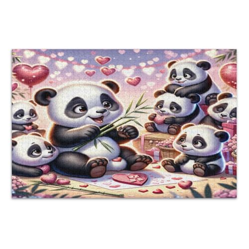 Niedliche Pandas Valentinstag Herzen Puzzle 1000 Teile für Erwachsene, Schwierige Puzzles Spaß Spiel für Männer Frauen, Fertige Größe 20,5 x 14,9 Zoll von CHIFIGNO