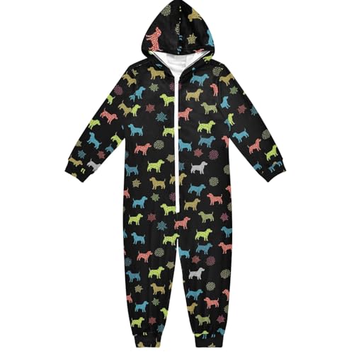 Niedlicher Unisex-Kinder-Einteiler, Einteiler, Jumpsuits, Weihnachten, Halloween, Cosplay, Kostüm für Jungen und Mädchen, Niedlicher Cartoon-Hund, Schwarz, 9-11 Jahre von CHIFIGNO