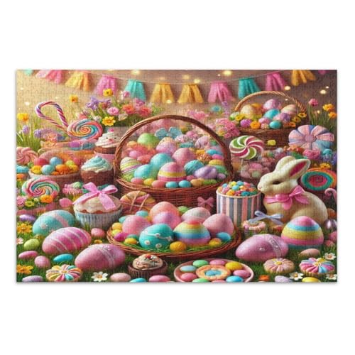 Niedliches Kaninchen-Puzzle, bunte Eier, Blumen, 1000-teiliges Puzzle, Familienpuzzle, tolle Geschenkidee für Feiertage, fertige Größe 75 x 50 cm Niedliches Kaninchen-Puzzle, bunte Eier, Blumen, 1000-teiliges Puzzle, Familienpuzzle, tolle Geschenkidee für Feiertage, fertige Größe 75 x 50 cm von CHIFIGNO
