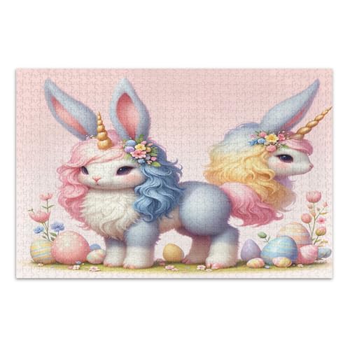 Niedliches Osterhase Einhorn Puzzle für Erwachsene 1000 Teile Lustige Puzzles Herausfordernde Puzzle für Spieleabende, Fertige Größe 29,5 x 19,7 Zoll von CHIFIGNO