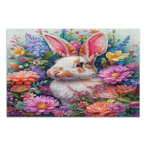 Niedliches Osterhase mit Blumen, Puzzle, 1000 Teile, einzigartige Puzzles, lustiges und farbenfrohes Kunstwerk, fertige Größe 75 x 50 cm Niedliches Osterhase mit Blumen, Puzzle, 1000 Teile, einzigartige Puzzles, lustiges und farbenfrohes Kunstwerk, fertige Größe 75 x 50 cm von CHIFIGNO