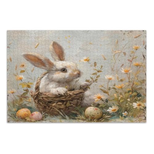 Niedliches Osterhase mit Blumen Puzzles 1000 Teile für Erwachsene, lustige Puzzles zum Schulabschluss oder Geburtstagsgeschenk, fertige Größe 29,5 x 19,7 Zoll Niedliches Osterhase mit Blumen Puzzles 1000 Teile für Erwachsene, lustige Puzzles zum Schulabschluss oder Geburtstagsgeschenk, fertige Größe 29,5 x 19,7 Zoll von CHIFIGNO