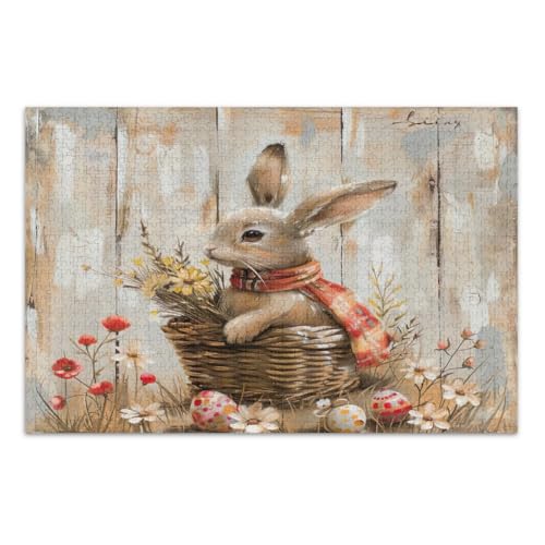 Osterhase mit Korb und Blumen 500 Teile Puzzles für Erwachsene, Familienpuzzle Weißer Elefant Geschenkideen, Fertige Größe 20,5 x 14,9 Zoll von CHIFIGNO