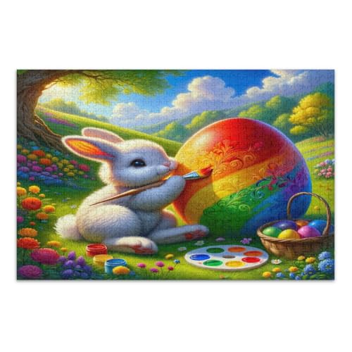Osterhase und farbiges Ei Puzzles für Erwachsene, 1000 Teile, coole Puzzles herausfordernde Familienaktivitäten, fertige Größe 75 x 50 cm von CHIFIGNO