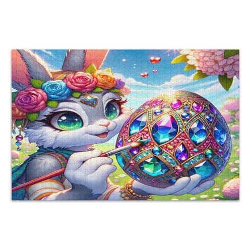 Osterhasen-Farben, Ei, 1000 Teile, Puzzles für Erwachsene, Familienpuzzle, wunderbare Puzzle-Geschenke für Frauen und Männer, fertige Größe 75 x 50 cm von CHIFIGNO