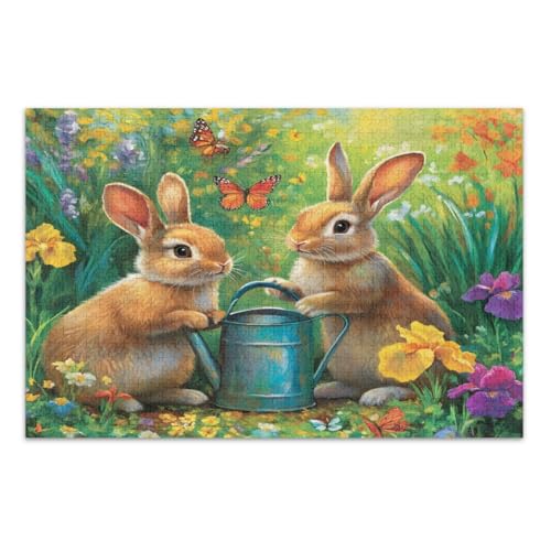 Puzzle, 1000 Teile, Frühlingsblumen und Schmetterlinge, Kaninchen, lustige und bunte Familienpuzzle, fertige Größe 74,9 x 50,8 cm Puzzle, 1000 Teile, Frühlingsblumen und Schmetterlinge, Kaninchen, lustige und bunte Familienpuzzle, fertige Größe 74,9 x 50,8 cm von CHIFIGNO