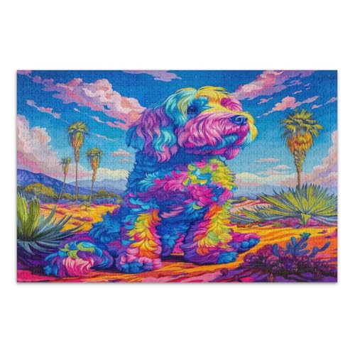 Puzzle, 500 Teile, lebendiges Hundepuzzle, lustige und farbenfrohe Kunstwerke, fertige Größe 50,5 x 37,8 cm von CHIFIGNO