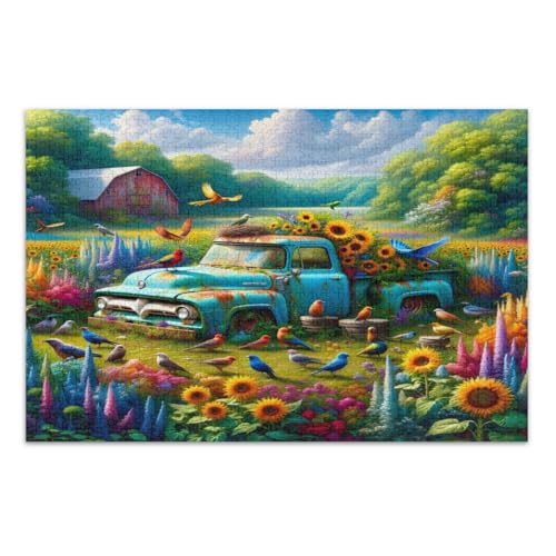 Puzzle 1000 Teile, Vintage Blue Truck Birds Flowers Funny Puzzle Fun and Colorful Wall Art, Fertige Größe 75 x 50 cm Puzzle 1000 Teile, Vintage Blue Truck Birds Flowers Funny Puzzle Fun and Colorful Wall Art, Fertige Größe 75 x 50 cm von CHIFIGNO