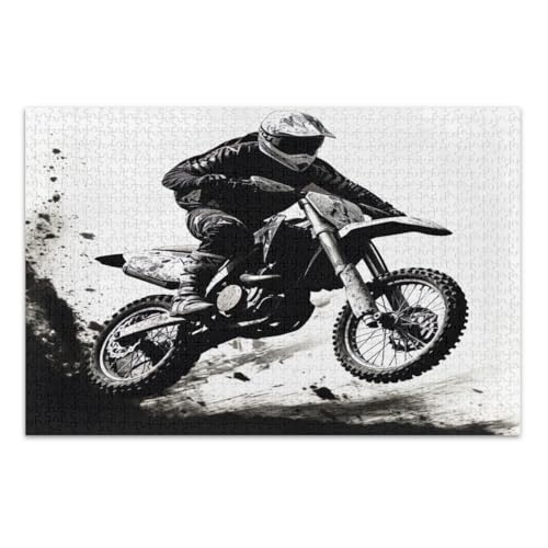 Puzzle 1000 Teile, coole Motorradrennfahrer, coole Puzzles herausfordernde Familienaktivität, fertige Größe 29,5 x 19,7 Zoll von CHIFIGNO