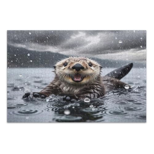Puzzle 1000 Teile, lustiges Seeotter-Familienpuzzle, lustiges und farbenfrohes Kunstwerk, Heimdekoration, fertige Größe 75 x 50 cm von CHIFIGNO