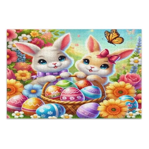 Puzzle 1000 Teile, niedliche Kaninchen, bunte Eier, Blumen, lustige Puzzles, tolle Geschenkidee für Feiertage, fertige Größe 75 x 50 cm Puzzle 1000 Teile, niedliche Kaninchen, bunte Eier, Blumen, lustige Puzzles, tolle Geschenkidee für Feiertage, fertige Größe 75 x 50 cm von CHIFIGNO