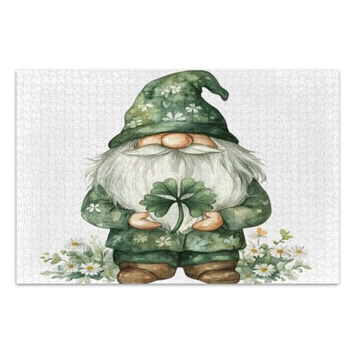 Puzzle 1000 Teile für Erwachsene, Aquarell, St. Patrick's Day, Zwerg Klee, schwierige Puzzles, pädagogisches intellektuelles Puzzle, fertige Größe 75 x 50 cm von CHIFIGNO