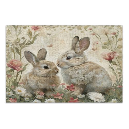 Puzzle 1000 Teile für Erwachsene, Frühlingskaninchen mit Vintage-Blumen Familienpuzzle Wunderbare Puzzle Geschenke für Frauen Männer, Fertige Größe 29,5 x 19,7 Zoll Puzzle 1000 Teile für Erwachsene, Frühlingskaninchen mit Vintage-Blumen Familienpuzzle Wunderbare Puzzle Geschenke für Frauen Männer, Fertige Größe 29,5 x 19,7 Zoll von CHIFIGNO
