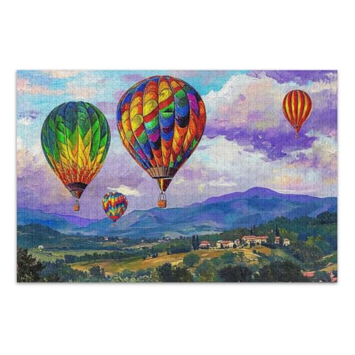 Puzzle 1000 Teile für Erwachsene, Heißluftballons, Familienpuzzle, lustige und farbenfrohe Kunstwerke, Heimdekoration, fertige Größe 75 x 50 cm von CHIFIGNO