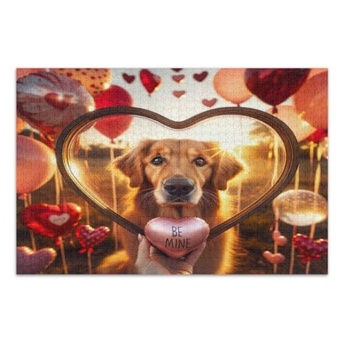 Puzzle 1000 Teile für Erwachsene, Valentinstag Hund Be Mine Lustiges Puzzle Tolle Geschenkidee für Feiertage, Fertige Größe 20,5 x 14,9 Zoll von CHIFIGNO
