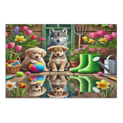 Puzzle 1000 Teile für Erwachsene, niedliche Welpen, bunte Veranda, Frühlingsblumen, Familienpuzzle, lustiges Spiel für Männer und Frauen, fertige Größe 75 x 50 cm Puzzle 1000 Teile für Erwachsene, niedliche Welpen, bunte Veranda, Frühlingsblumen, Familienpuzzle, lustiges Spiel für Männer und Frauen, fertige Größe 75 x 50 cm von CHIFIGNO