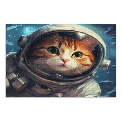 Puzzle "Eine Katze im Weltraum mit einem Helm, 500 Teile, lustiges und farbenfrohes Kunstwerk, Heimdekoration, Familienpuzzle, fertige Größe 50,5 x 37,9 cm von CHIFIGNO