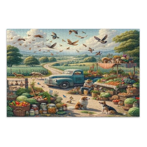 Puzzle mit 1000 Teilen, Bauernhof, Straße, frische Pflanzen, Hunde, lustige und farbenfrohe Kunstwerke, fertige Größe 75 x 50 cm Puzzle mit 1000 Teilen, Bauernhof, Straße, frische Pflanzen, Hunde, lustige und farbenfrohe Kunstwerke, fertige Größe 75 x 50 cm von CHIFIGNO