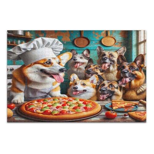 Puzzle mit 1000 Teilen, alte bunte Küche, Pizza und Hunde, schwierige Puzzles, wunderbares Puzzle, Geschenke für Frauen und Männer, fertige Größe 75 x 50 cm von CHIFIGNO