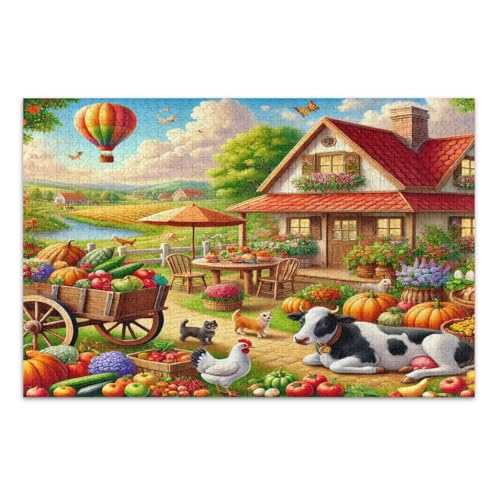 Puzzle mit 1000 Teilen, bunte Bauernhofszenen, Gemüse, Tiere, Familie, Abschlussfeier oder Geburtstagsgeschenk, fertige Größe 75 x 50 cm Puzzle mit 1000 Teilen, bunte Bauernhofszenen, Gemüse, Tiere, Familie, Abschlussfeier oder Geburtstagsgeschenk, fertige Größe 75 x 50 cm von CHIFIGNO