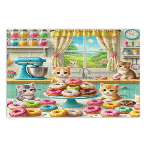 Puzzle mit 1000 Teilen, bunte Küchenkätzchen, Donuts, schwierige Puzzles, weißer Elefant, Geschenkideen, fertige Größe 75 x 50 cm Puzzle mit 1000 Teilen, bunte Küchenkätzchen, Donuts, schwierige Puzzles, weißer Elefant, Geschenkideen, fertige Größe 75 x 50 cm von CHIFIGNO