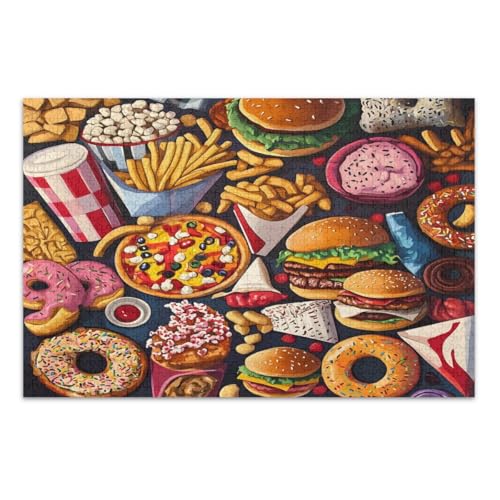 Puzzle mit 1000 Teilen, buntes Fast Food, einzigartige Puzzles, weißer Elefant, Geschenkideen, fertige Größe 75 x 50 cm Puzzle mit 1000 Teilen, buntes Fast Food, einzigartige Puzzles, weißer Elefant, Geschenkideen, fertige Größe 75 x 50 cm von CHIFIGNO