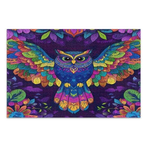 Puzzle mit 1000 Teilen, buntes Mandala, Eulenfedern, schwierige Puzzles, pädagogisches intellektuelles Puzzle, fertige Größe 75 x 50 cm von CHIFIGNO