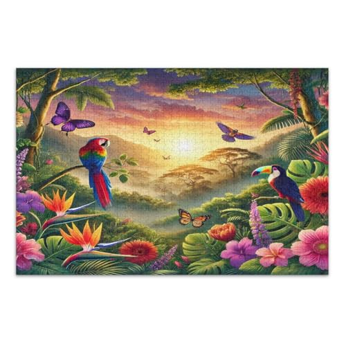 Puzzle mit 1000 Teilen, lebendige tropische Blumen, Papageien, lustiges Puzzle für Spieleabende, fertige Größe 75 x 50 cm Puzzle mit 1000 Teilen, lebendige tropische Blumen, Papageien, lustiges Puzzle für Spieleabende, fertige Größe 75 x 50 cm von CHIFIGNO