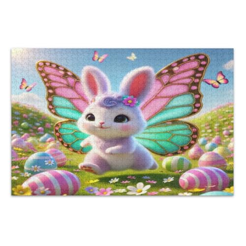 Puzzle mit 1000 Teilen, niedliche Kaninchen, Schmetterlingsflügel, Familienpuzzle, tolle Geschenkidee für Feiertage, fertige Größe 75 x 50 cm von CHIFIGNO