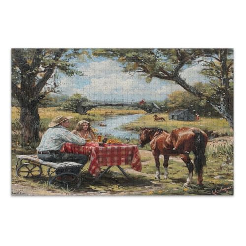 Puzzle mit 1000 Teilen, romantisches Paar, Picknick, Familienpuzzle, herausfordernde Familienaktivität, fertige Größe 75 x 50 cm von CHIFIGNO