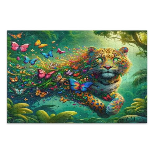 Puzzle mit Leoparden-Schmetterlingen, Ranken, Grün, 1000 Teile, Familienpuzzle, lustige und farbenfrohe Wandkunst, fertige Größe 75 x 50 cm Puzzle mit Leoparden-Schmetterlingen, Ranken, Grün, 1000 Teile, Familienpuzzle, lustige und farbenfrohe Wandkunst, fertige Größe 75 x 50 cm von CHIFIGNO