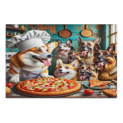 Puzzle mit alten bunten Pizza- und Hunden, 1000 Teile, cooles Puzzle, Unterhaltungsspielzeug, Geburtstagsgeschenk, fertige Größe 75 x 50 cm von CHIFIGNO