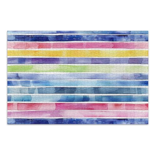 Puzzle mit bunten Aquarellstreifen, 1000 Teile, einzigartige Puzzles, lustiges und farbenfrohes Kunstwerk, fertige Größe 75 x 50 cm von CHIFIGNO