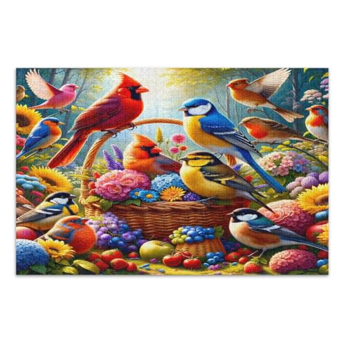 Puzzle mit bunten Vögeln und Blumen, 1000 Teile, für Erwachsene, anspruchsvolle Familienaktivitäten, coole Puzzles, fertige Größe 75 x 50 cm von CHIFIGNO