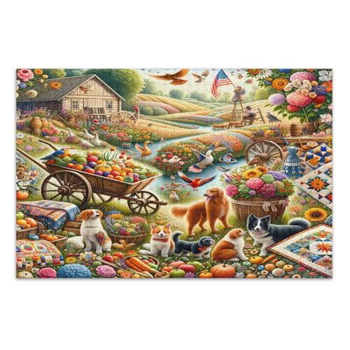 Puzzle mit niedlichen Katzen und Hunden, 1000 Teile, einzigartige Puzzles, lustiges und farbenfrohes Kunstwerk, fertige Größe 75 x 50 cm von CHIFIGNO