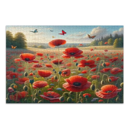 Puzzle mit roten Mohnblumen, 1000 Teile, lustige und farbenfrohe Kunstwerke, Heimdekoration, Familienpuzzles, fertige Größe 75 x 50 cm Puzzle mit roten Mohnblumen, 1000 Teile, lustige und farbenfrohe Kunstwerke, Heimdekoration, Familienpuzzles, fertige Größe 75 x 50 cm von CHIFIGNO