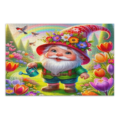 Puzzles, 500 Teile, Frühlingswichtel mit Frühlingstulpen, lustige und farbenfrohe Wandkunst, fertige Größe 50,5 x 37,8 cm von CHIFIGNO