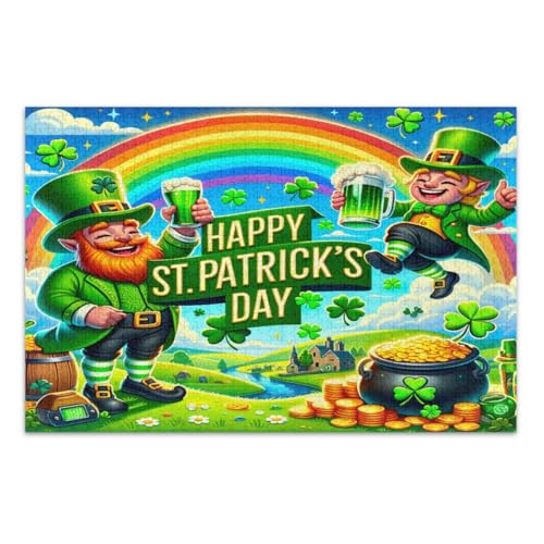 Puzzles 1000 Teile für Erwachsene, Happy Saint Patrick's Day, lustiges und farbenfrohes Kunstwerk, fertige Größe 75 x 50 cm von CHIFIGNO