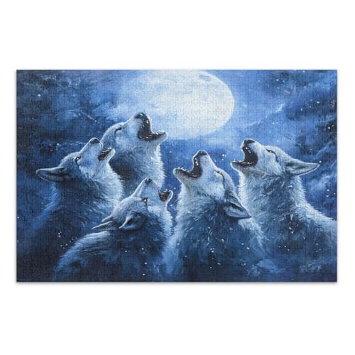 Puzzles 1000 Teile für Erwachsene, Heulende Wölfe Blaue Familie Puzzle Pädagogisches Intellektuelles Puzzle, Fertige Größe 29,5 x 19,7 Zoll von CHIFIGNO