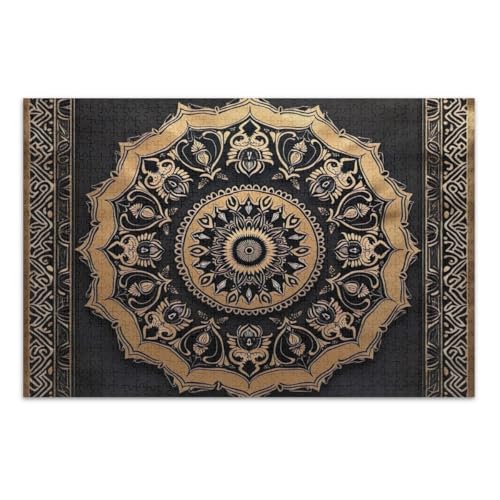 Puzzles 1000 Teile für Erwachsene, Schwarz Gold Boho Floral Lustige Puzzles Pädagogisches Intellektuelles Puzzle, Fertige Größe 29,5 x 19,7 Zoll von CHIFIGNO