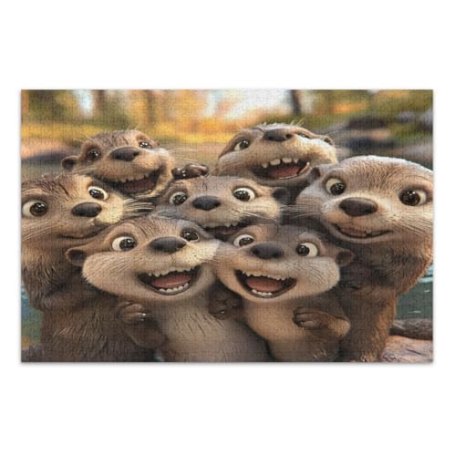 Puzzles 1000 Teile für Erwachsene, niedliche Otter-Familienpuzzles, lustige und farbenfrohe Wandkunst, fertige Größe 75 x 50 cm von CHIFIGNO